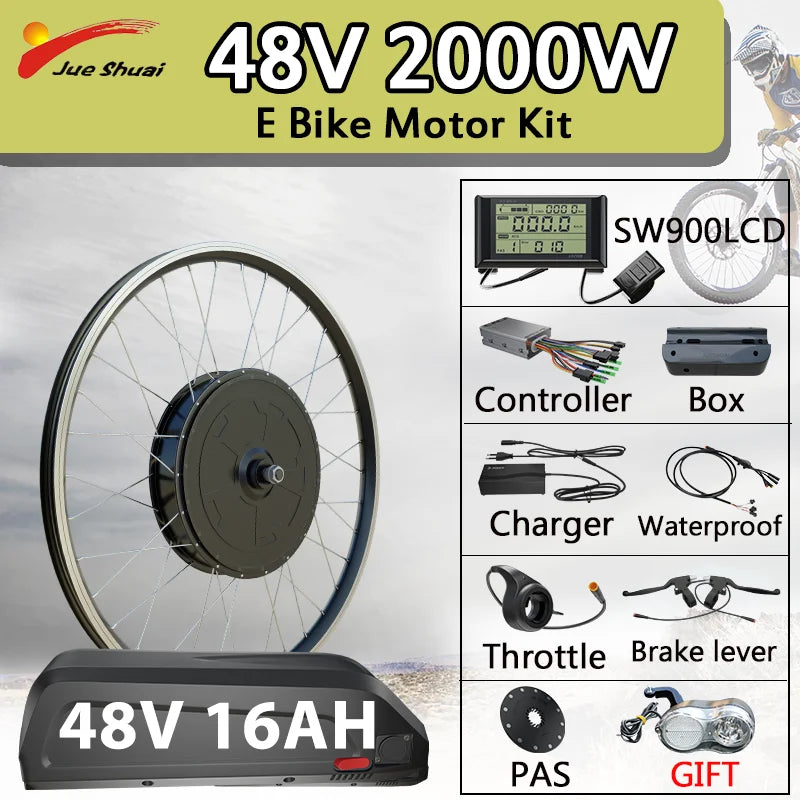 48V 2000W Electric Bike Conversion Kit 28inch 29inch 700C Rear Wheel Brushless Hub Motor Dropout 135mm Ebike Conversion Kit