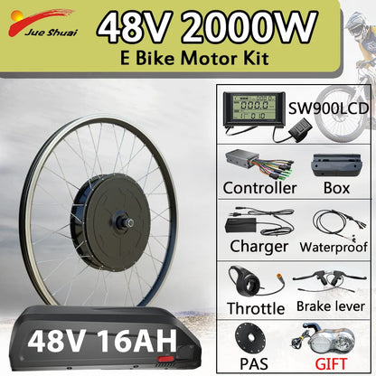 48V 2000W Electric Bike Conversion Kit 28inch 29inch 700C Rear Wheel Brushless Hub Motor Dropout 135mm Ebike Conversion Kit