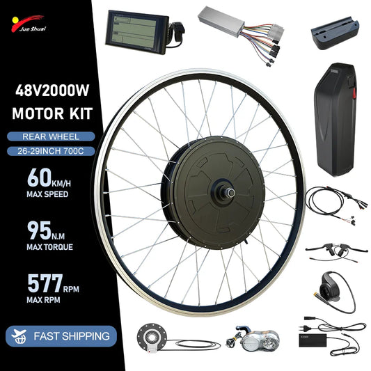 48V 2000W Electric Bike Conversion Kit 28inch 29inch 700C Rear Wheel Brushless Hub Motor Dropout 135mm Ebike Conversion Kit