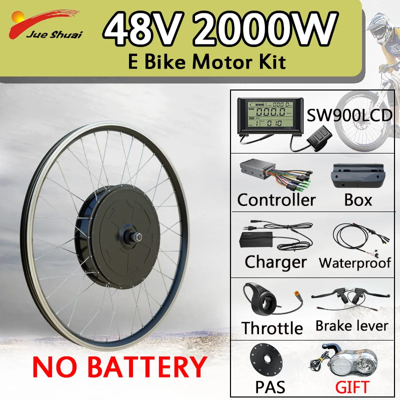 48V 2000W Electric Bike Conversion Kit 28inch 29inch 700C Rear Wheel Brushless Hub Motor Dropout 135mm Ebike Conversion Kit