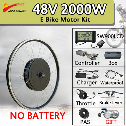 48V 2000W Electric Bike Conversion Kit 28inch 29inch 700C Rear Wheel Brushless Hub Motor Dropout 135mm Ebike Conversion Kit